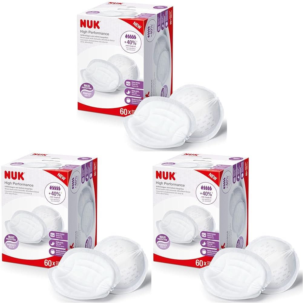 NUK High-Performance Einweg-Stilleinlagen Mit Sofort-Saugvlies | Einlagen Zum Stillen | Einzelverpackung | +40% in più di potenza di aspirazione | 60 Stück Alimenti per bambini e accessori per l'allattamento Naty Shop 60 Stück (Packung Mit 3) High Performance