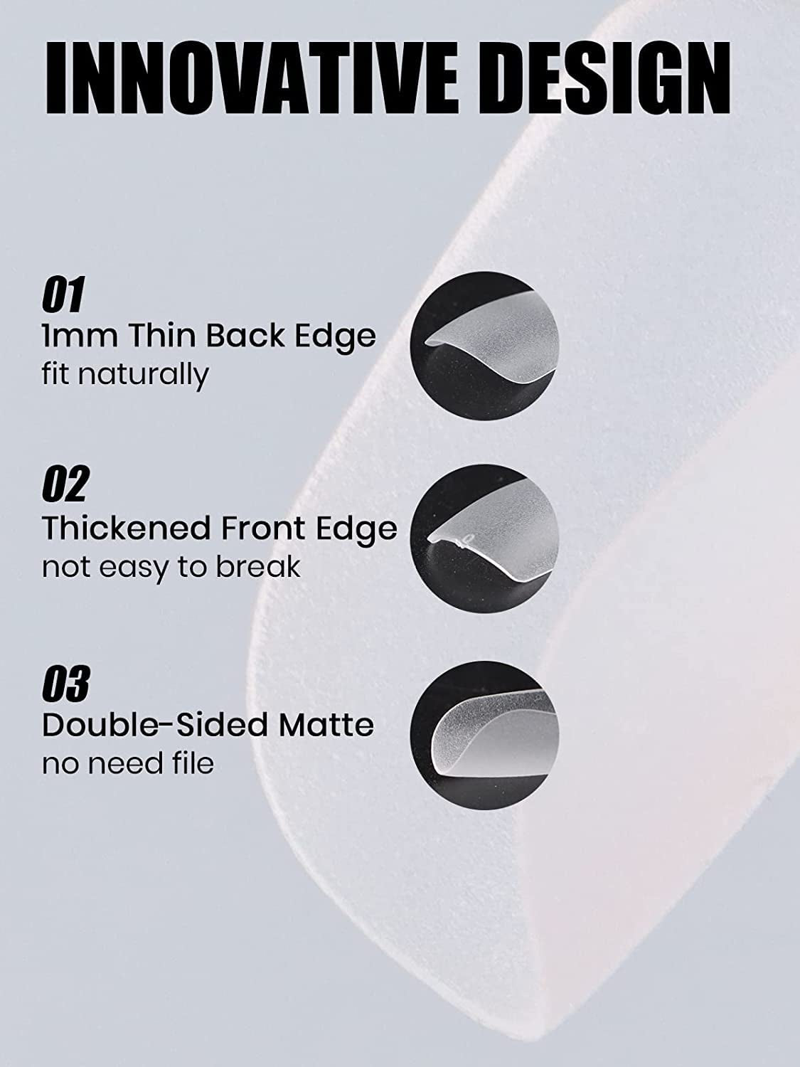 EBANKU 420 punte per unghie corte quadrate, punte opache a copertura totale, punte in gel morbido, punte per unghie in gel prelucidate trasparenti, punte per estensione unghie artificiali, 15 misure (quadrato corto)