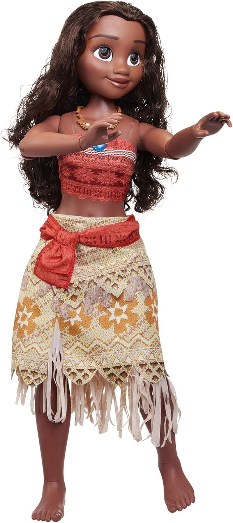 Disney Princess Vaiana, 80 cm große Spielpuppe von Jakks Pacific, bewegliche Puppe, mit Bürste zum Kämmen ihrer welligen Locken, vom Film ispirato Kleid, abnehmbare Halskette mit Anhänger