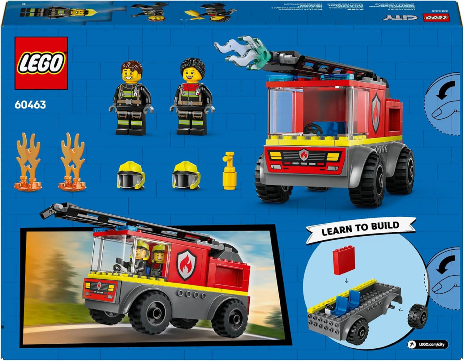 Autoscala dei pompieri LEGO City - Autopompa giocattolo con 2 minifigure di pompiere per ragazzi e ragazze dai 4 anni - giocattolo educativo - regalo per bambini in età prescolare 60463 Set da costruzione Besuche den LEGO-Store