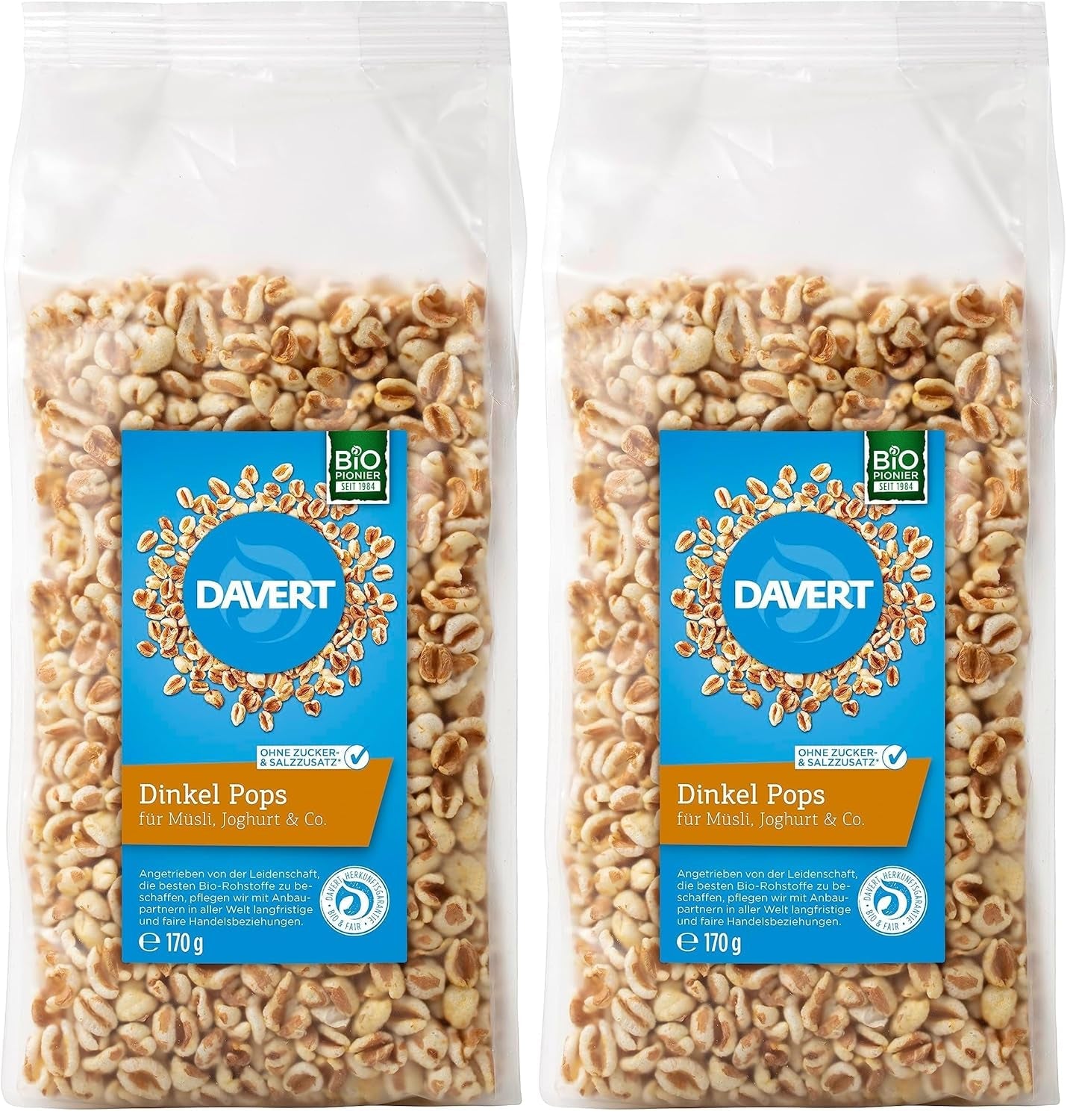 Lecca lecca di farro Davert 170g – Fagioli di farro espansi aromatizzati, ariosi e leggeri con un delicato sapore di tostatura – 100% qualità biologica Davert (1 x 170g)