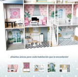 Deqube Casa delle bambole in legno, 4 piani, Casa delle bambole con decorazioni diverse e curate in ogni stanza, con 17 accessori - Dimensioni 135 X 36 X 128 cm (913D00016) Naty Shop Dollhouses