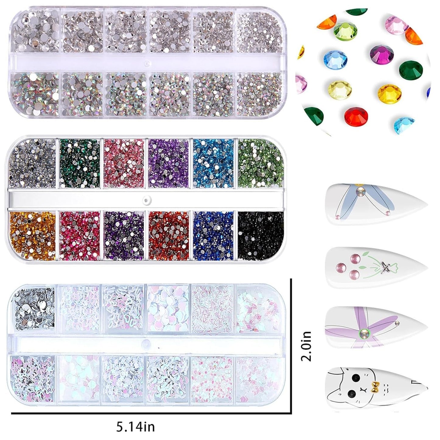 4200 Pezzi Strass per Nail Art, Pietre Glitterate in 36 Colori, Pietre per Decorazioni per Unghie per Accessori per Nail Art e Strass, Cristalli Trasparenti con Pinzetta per Selezione Strass e Penna per Punteggio