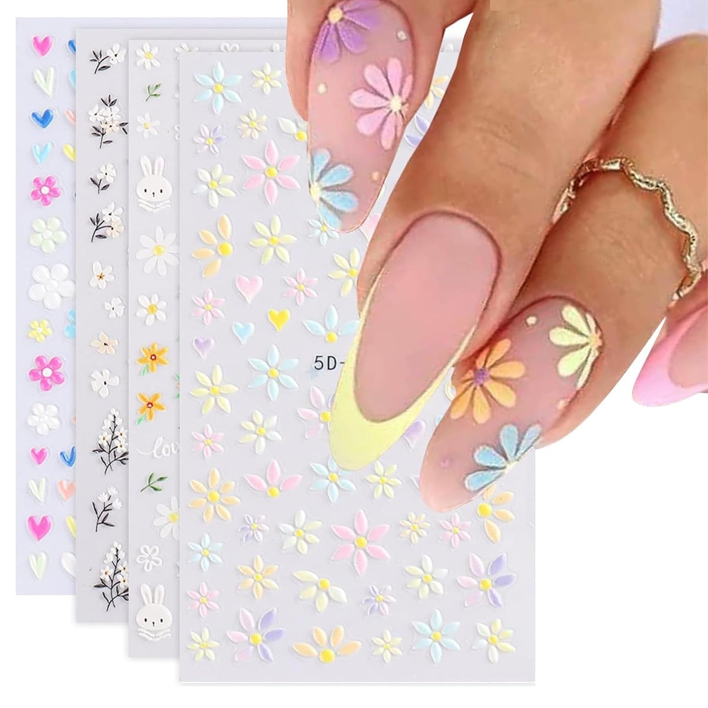 Set di adesivi per unghie per design unico, 4 accessori per nail art colorati, perfetti per gel 3D e strisce di gel UV