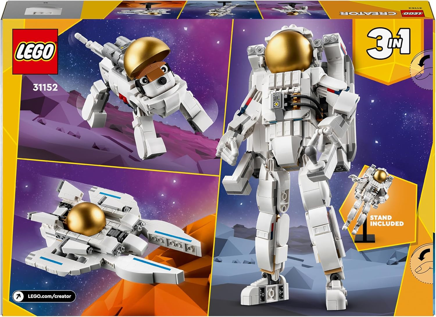 LEGO Creator 3In1 Giocattolo Astronauta Spaziale, Kit Modello di Cane e Astronave per Bambini, Decorazioni per l'Asilo, Regalo Creativo per Ragazzi e Ragazze di 9 Anni 31152 Set di Costruzioni Besuche den LEGO-Store