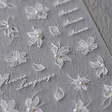 JMEOWIO 3D Nagelsticker Weiße Blumen Nail Art Sticker Self-klebend Nagelaufkleber 5D Stereoscopico Decorazione Nageldesign Zubehör 1 Blatt