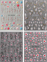 JMEOWIO 3D Nagelsticker Blume Nail Art Sticker Self-klebend Nagelaufkleber 5D Stereoscopico Frühling Sommer Floral Dekoration Nageldesign Zubehör 4 Blatt
