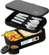 Lunch Box per Adulti Umami, Bento Box impilabile con 4 posate e scomparti, Lunch Box per adulti, Contenitore per insalata da asporto, Lunch Box per picnic/ufficio, Grigio antracite, 1500 ml Naty Shop Scatole per alimenti Full Black M - 900/1000 ml