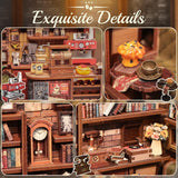 CUTEBEE Kit Angolo Libro - Case delle Bambole Fai-da-Te, Kit di Costruzione di Case in Miniatura Illuminate a LED per Adulti, Puzzle 3D in Legno e Supporto per Libri - Decorazione per Scaffale e Regalo (Corner Cafe)