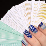 12 fogli Linee glitterate laser Adesivi per unghie autoadesivi Adesivi olografici Strisce di bronzo Adesivi per unghie Linea francese Fiocchi curvi Linee ondulate Adesivi per unghie Accessori per nail art