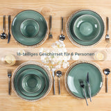 GBhome Set di stoviglie in porcellana per 4 persone, 12 pezzi, smalto reattivo, fatto a mano, adatto per microonde e lavastoviglie, set di ciotole e piatti, colore petrolio GDW025WB-EU