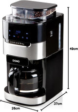 Macchina per caffè espresso DOMO DO721K "Grind and Brew" - Funzione Bean-to-Cup - Display LCD - Per caffè macinato o in grani interi - 1,5 L