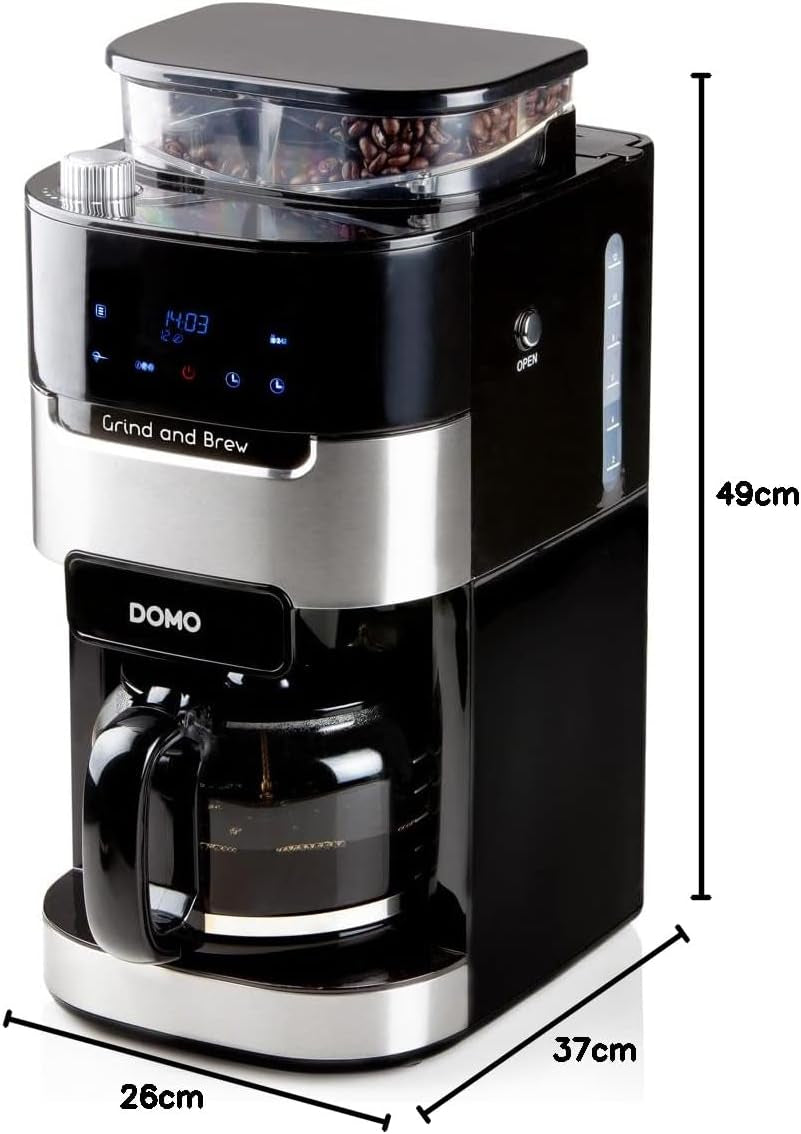 Macchina per caffè espresso DOMO DO721K "Grind and Brew" - Funzione Bean-to-Cup - Display LCD - Per caffè macinato o in grani interi - 1,5 L