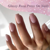 24 pz Rosa Tinta Unita Unghie Finte Autoadesive Neutre Unghie Finte Medio Quadrato Morbido Gel Per Le Donne FAI DA TE Copertura Completa Glitter unghie finte