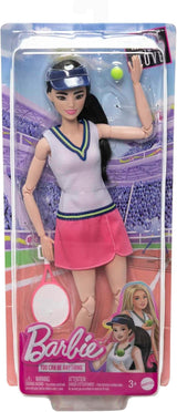 Bambola Barbie Made to Move - Giocatrice di tennis con racchetta e palla - Bambola con 22 snodi per un gioco realistico, Appassionati di tennis e bambini dai 3 anni in su, HKT73