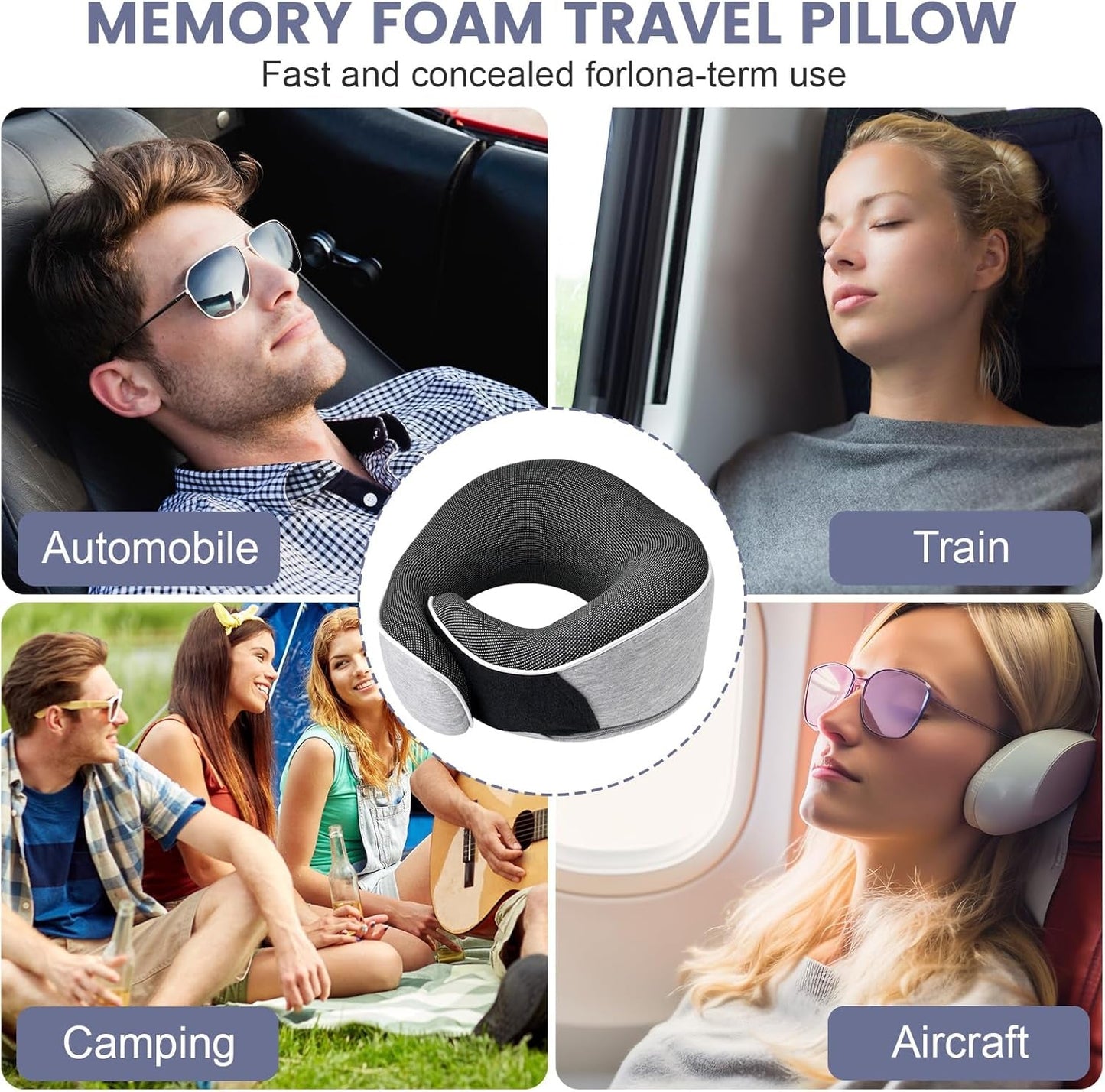 Cuscino per il collo Cuscino da viaggio in memory foam Cuscino per il collo in memory foam dal design ergonomico con maschera per gli occhi 2 tappi per le orecchie e custodia Perfetto per dormire in viaggio Quando si viaggia Naty Shop Cuscini ortopedici cervicali