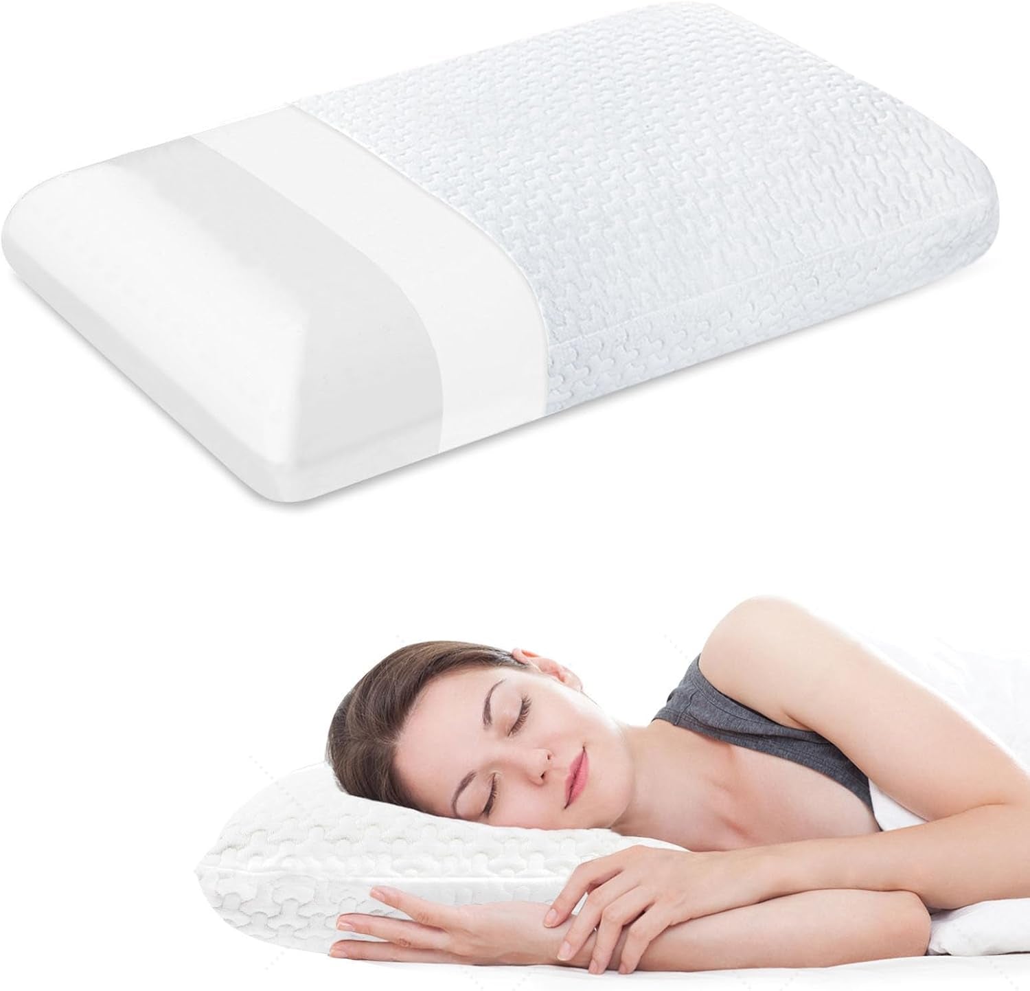 BDTFO Cuscino Memory Foam per Dolore al Collo Cuscino Ortopedico per Contorno Cervicale Supporto per Collo per Schiena Stomaco per chi dorme sul fianco con Copertura con Cerniera Lavabile e Traspirante Cuscini Ortopedici Cervicali Naty Shop Pane Bianco