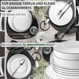 SANGER | Set di stoviglie Marlo Black and White Edge, set di stoviglie in porcellana da 18 pezzi per 6, bianco con accenti neri, piatti piani, piatti da dessert e ciotole, design moderno | LA COLLEZIONE PREMIUM