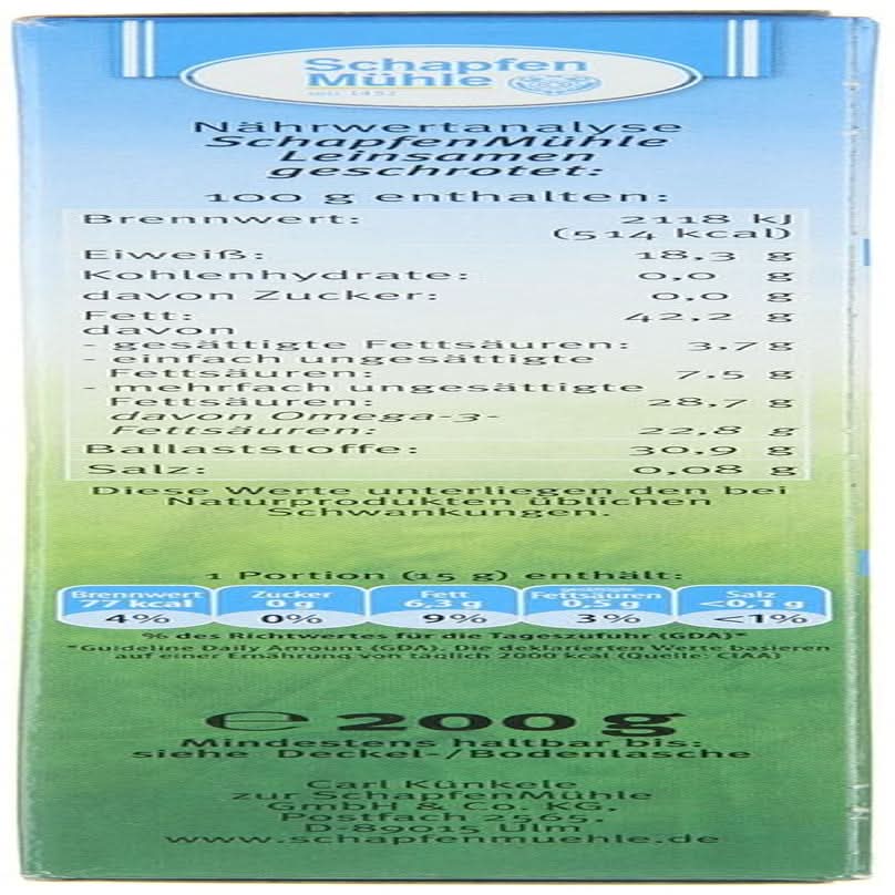Schapfen Mühle Semi di lino, 200 grammi Cereals Naty Shop