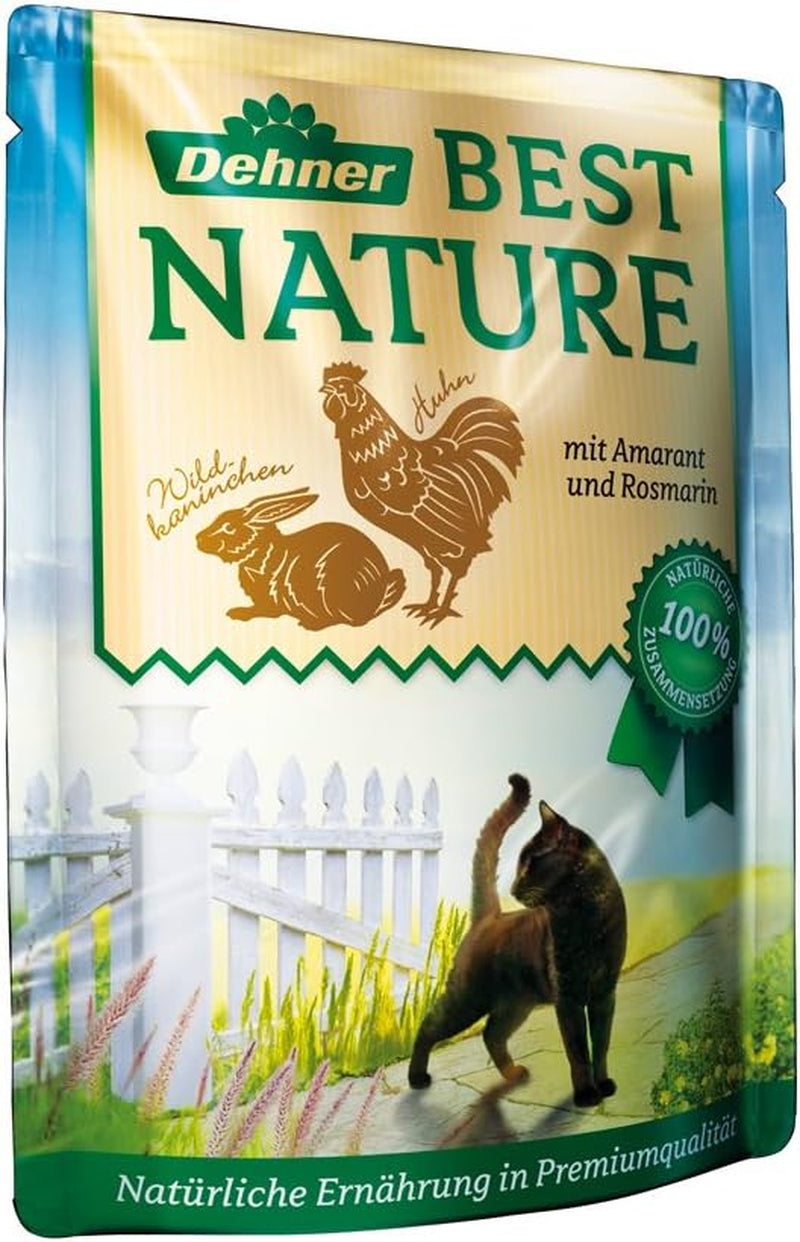 Dehner Best Nature Katzenfutter Multipack, Nassfutter, für ausgewachsene Katzen, je 2 x Kalb / Wild / Huhn / Kaninchen, 8 x 85 g Bag (680 g)