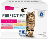 Selezione di cibo umido Perfect Fit Adult 1+ con salmone, pesce di acque profonde, manzo e pollo, 48 bustine, 12x85 g (confezione da 4) - Cibo umido premium per gatti adulti a partire da 1 anno di età