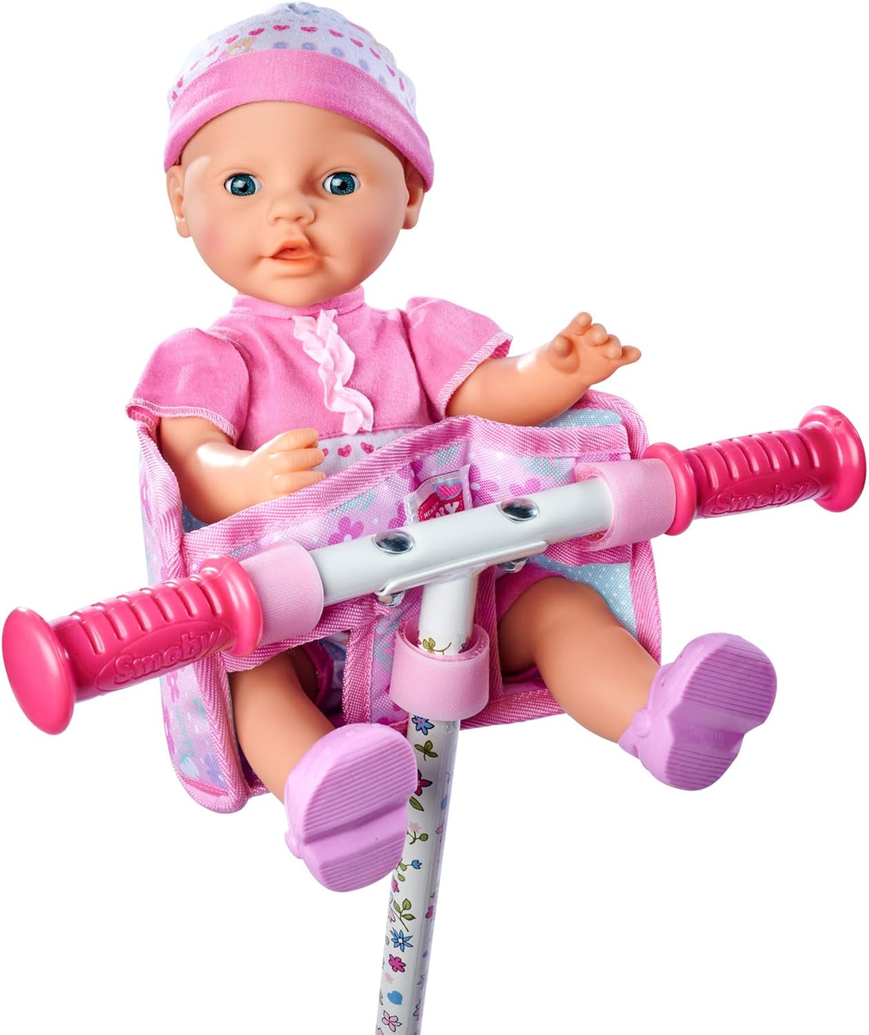 Simba 105560018 - Seggiolino da bici per neonati con cintura, accessorio per bambola, sedile in tessuto, cintura di sicurezza, manubrio in velcro, per bambole da 30-43 cm, dai 3 anni in su