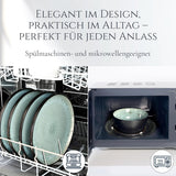 Servizio stoviglie 24 pezzi in gres ceramica per 6 persone, design Ibiza, VINCITORE DEL TEST. Uno splendido set di stoviglie mediterranee che comprende ciotole e piatti. Servizio da tavola Pure Living, verde salvia.