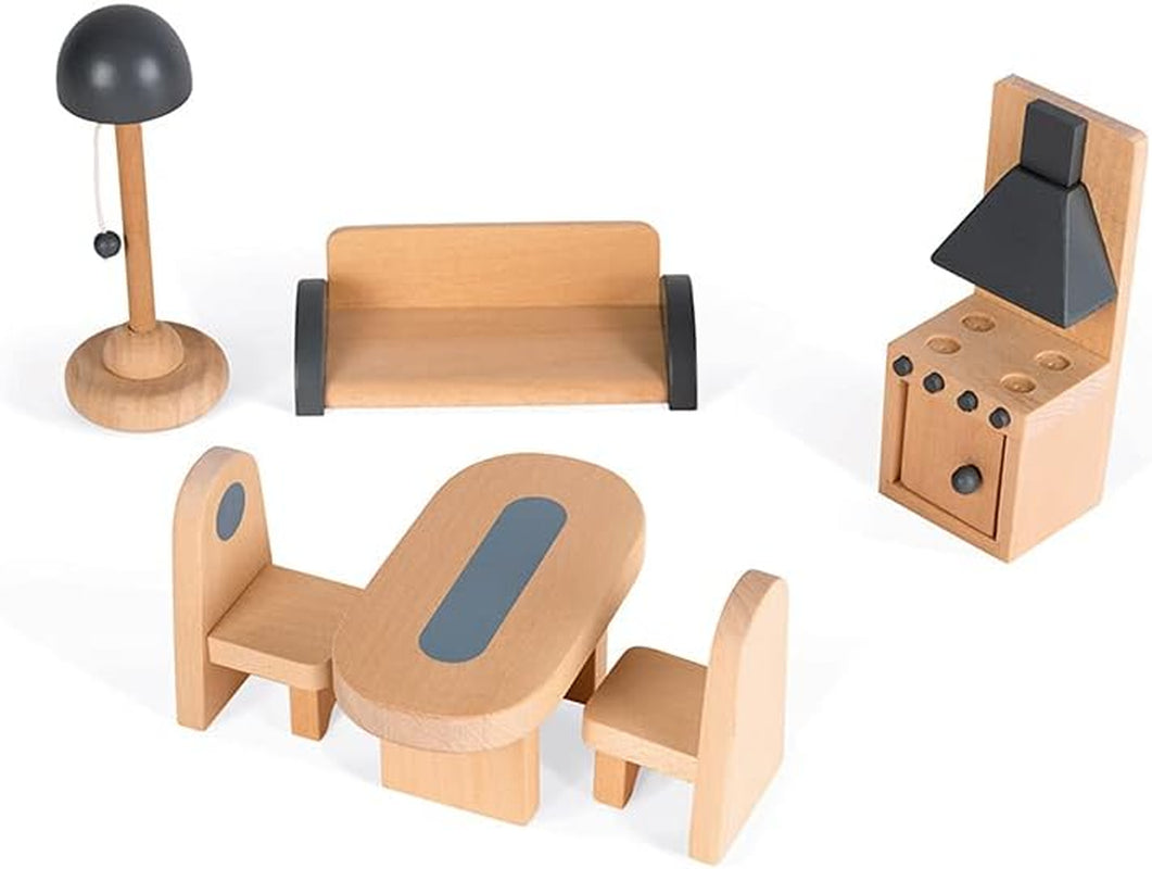 Janod - Casa delle bambole in legno Mademoiselle, 3 piani e 11 accessori, giocattolo replica, sviluppa l'immaginazione, dai 3 anni in su, J06581, Pink Naty Shop Dollhouses