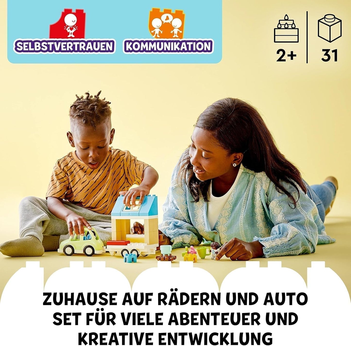 LEGO DUPLO A casa sulle ruote 10986, macchinina con grandi mattoncini, personaggi e macchinina per ragazzi e ragazze dai 2 anni, sviluppa capacità motorie complesse Set di costruzione Besuche den LEGO-Store