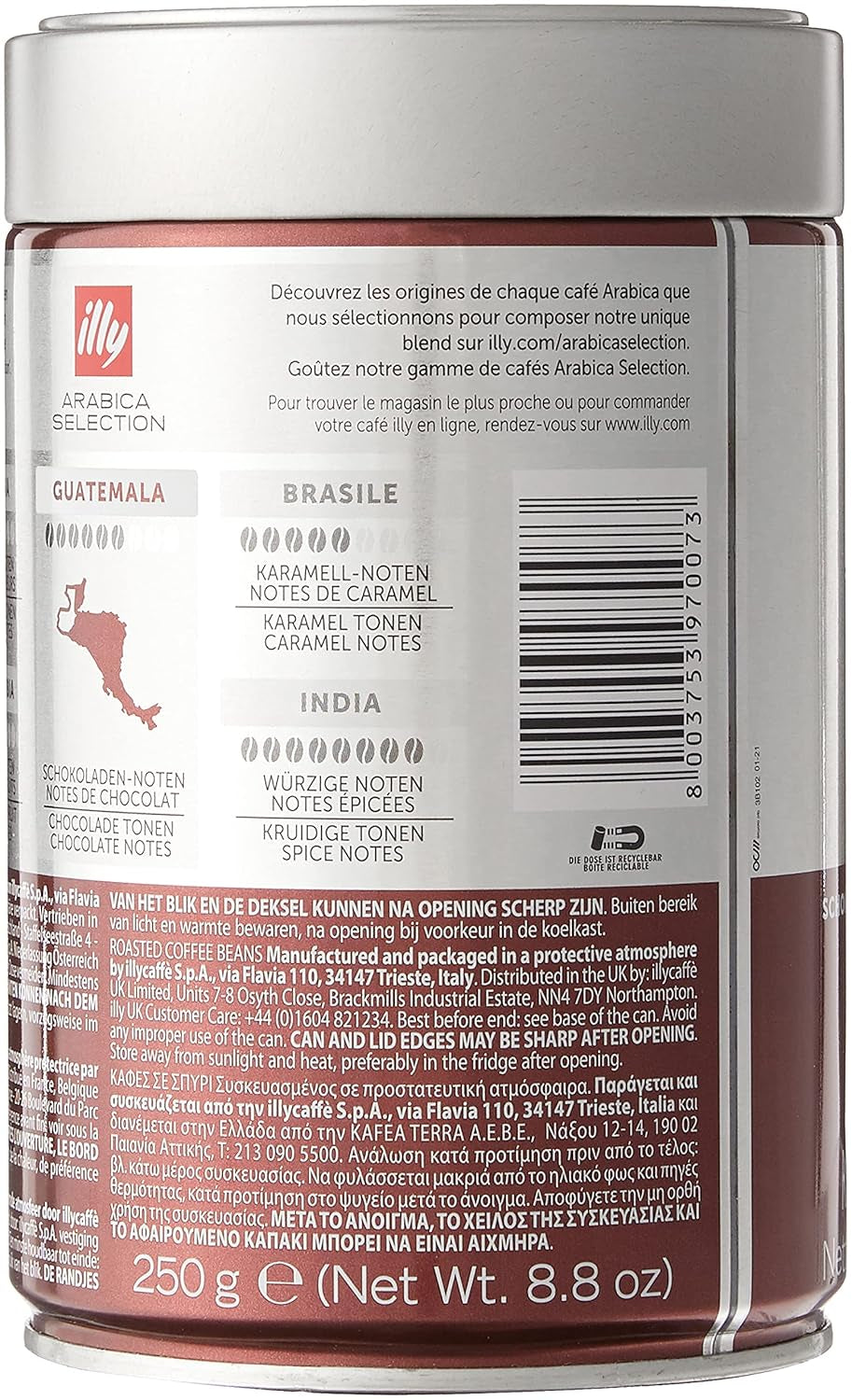 Caffè in grani illy, selezione di caffè Arabica, Guatemala, conf. da 6 (6 x 250g)