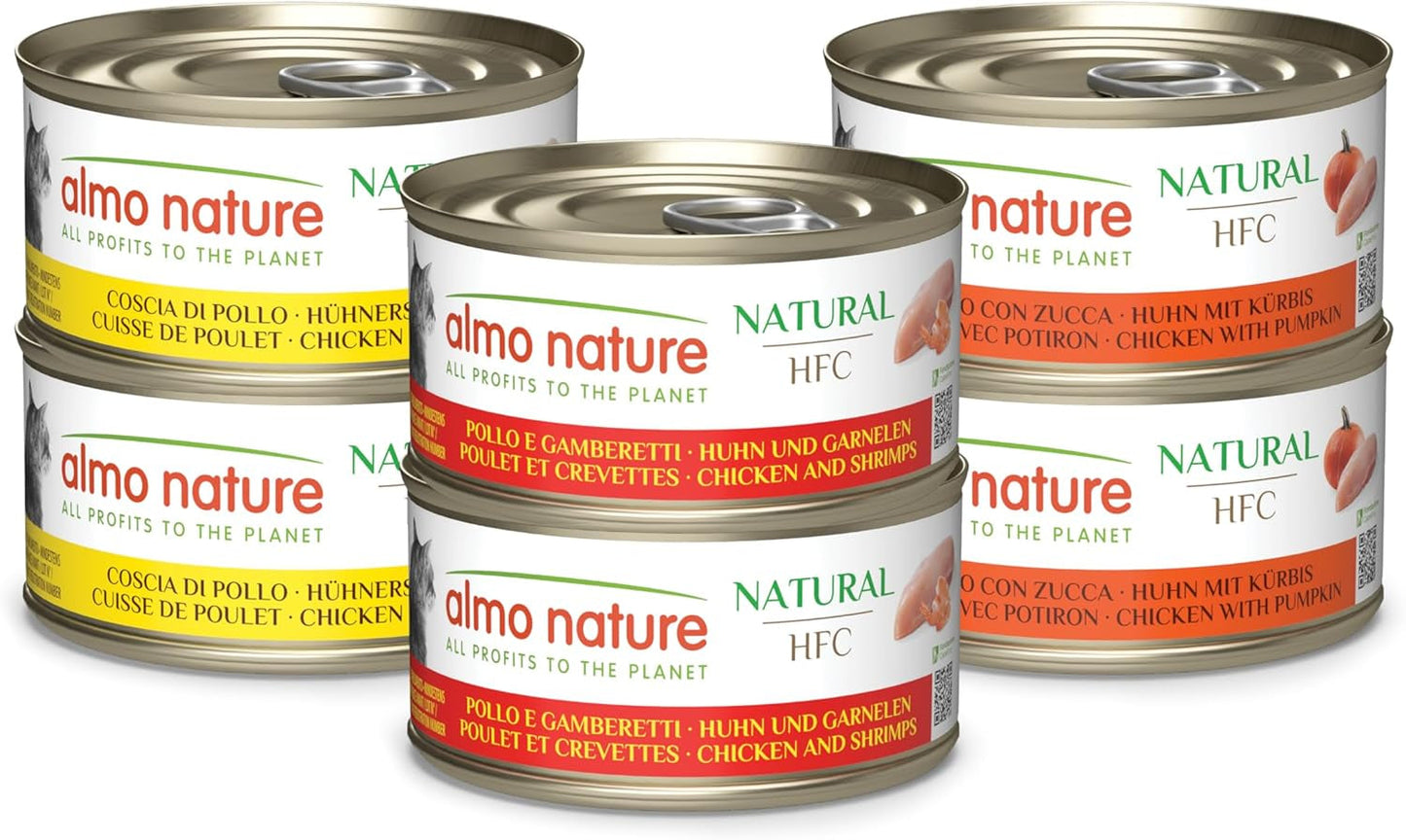 Almo Nature HFC Alimento umido naturale per gatti - Ricette assortite con pollo - 6 x 70g