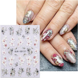 JMEOWIO 3D Nagelsticker Blumen Nail Art Sticker Selbstklebend Nagelaufkleber 5D Stereoscopico Frühling Sommer Dekoration Nageldesign Zubehör 4 Blatt