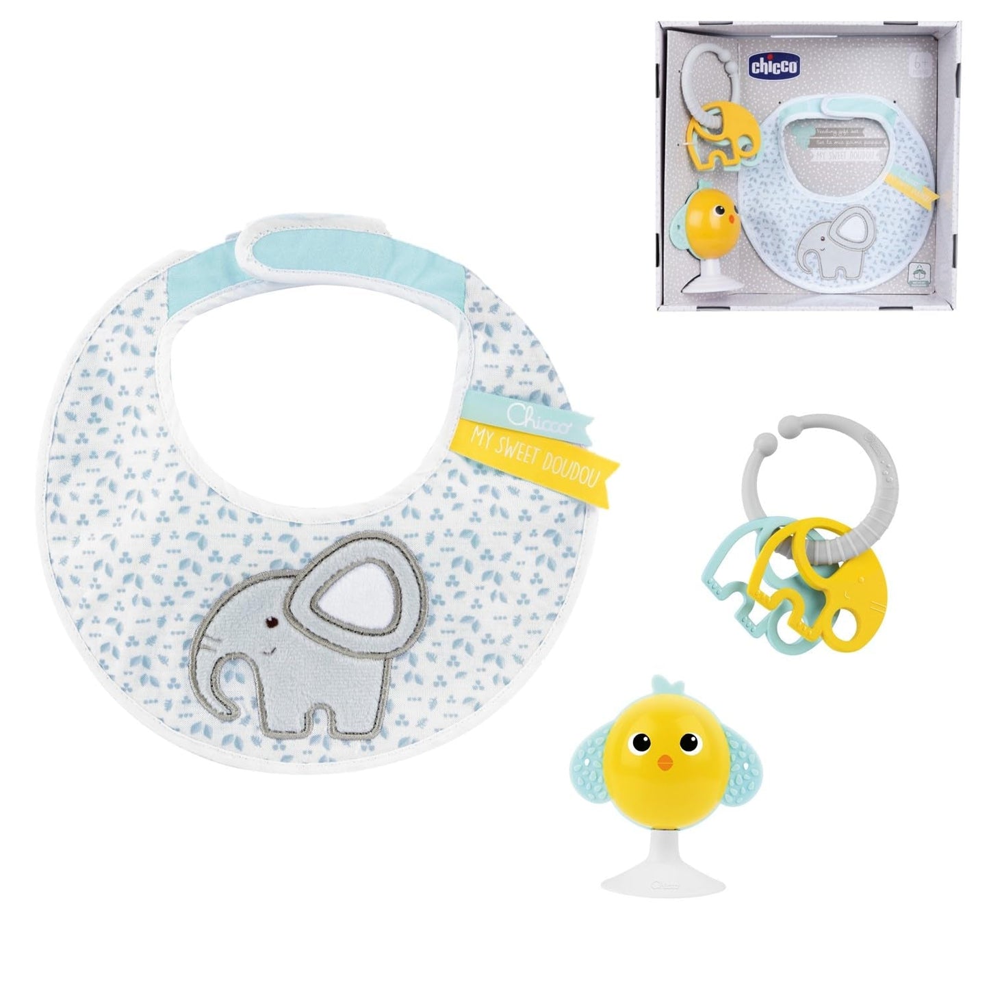 Chicco, Set Regalo Bebè My Sweet Doudou, Morbida Coperta DouDou, Ciuccio in Velluto, Anello per la Dentizione con Elefante in Rilievo, Idee Regalo per Neonati a partire da 0 Mesi