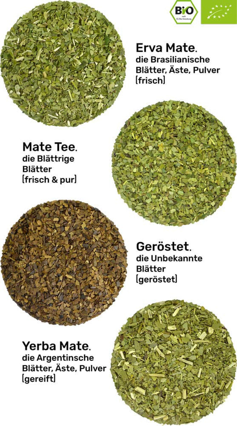 Set degustazione tè Mate ● 4 varietà di tè Mate biologico ● 100 g cadauna Erva Mate + Yerba Mate + Tè Verde Mate + Tè Mate Roasted