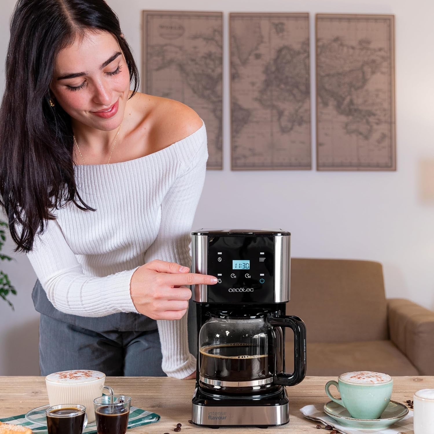 Espresso con filtro Cecotec Coffee 66 Drop and Touch, potenza 950 W, 1,5 L, 12 tazze, touch screen, caraffa in vetro, timer 24 ore, 6 interruttori, filtro a rete riutilizzabile