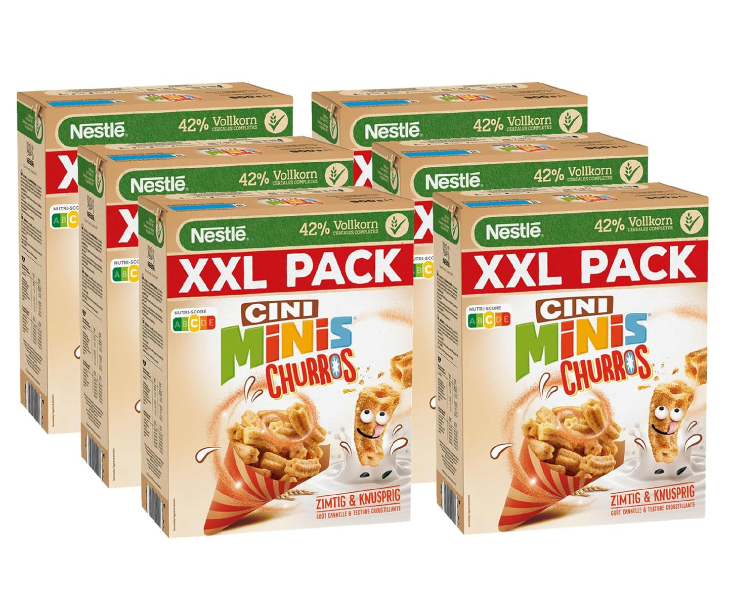 Cereali da colazione Nestlé CINI MINIS Churros con il 42% di cereali integrali, confezione da 6 (6 x 900 g)