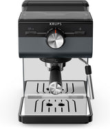 Macchina per caffè espresso KRUPS Authentic+, 15 bar, funzionamento intuitivo, design sofisticato, ugello vapore, accessori estesi inclusi, Bullet Dark silver/Stainless steel, XP384G10