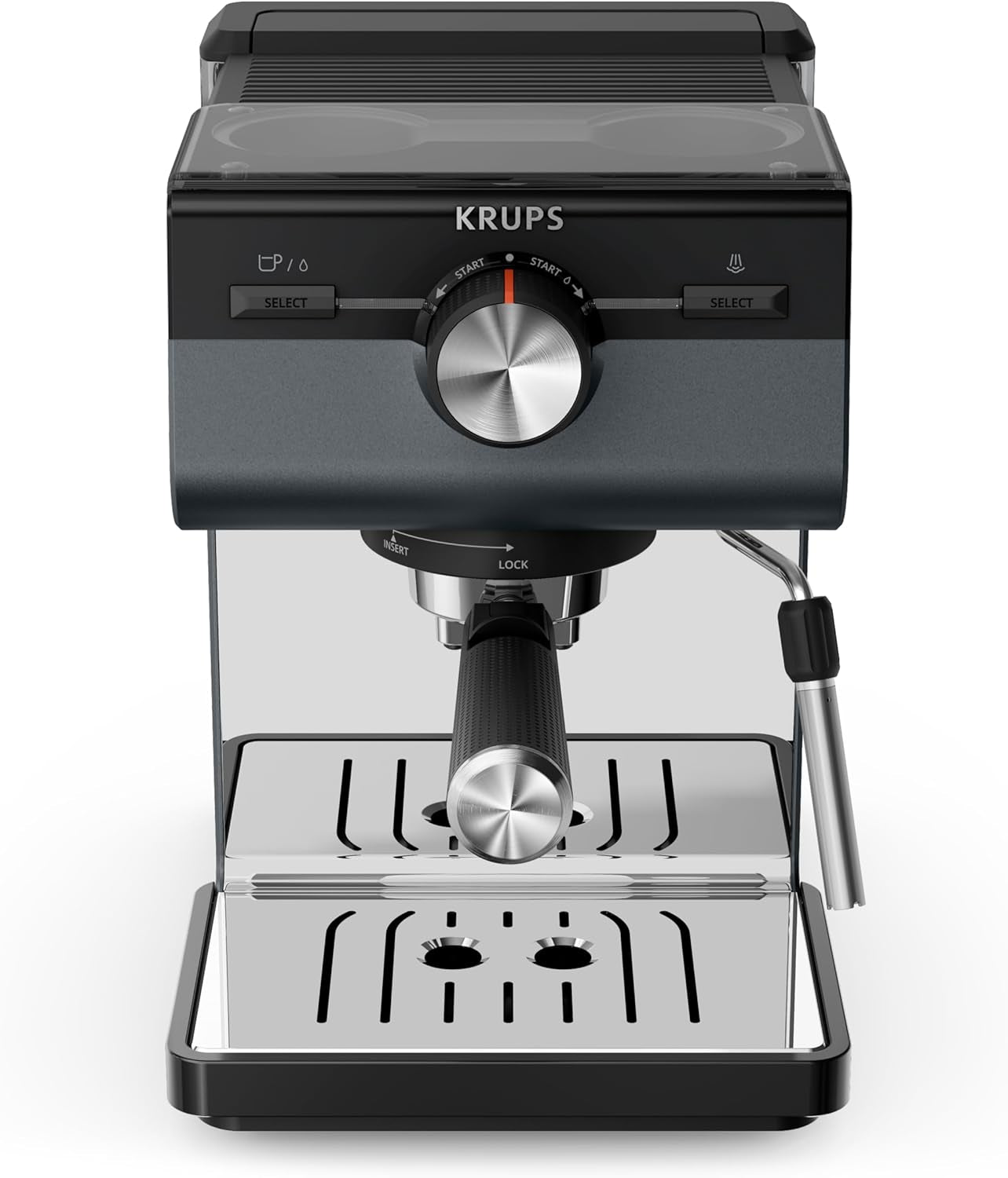Macchina per caffè espresso KRUPS Authentic+, 15 bar, funzionamento intuitivo, design sofisticato, ugello vapore, accessori estesi inclusi, Bullet Dark silver/Stainless steel, XP384G10