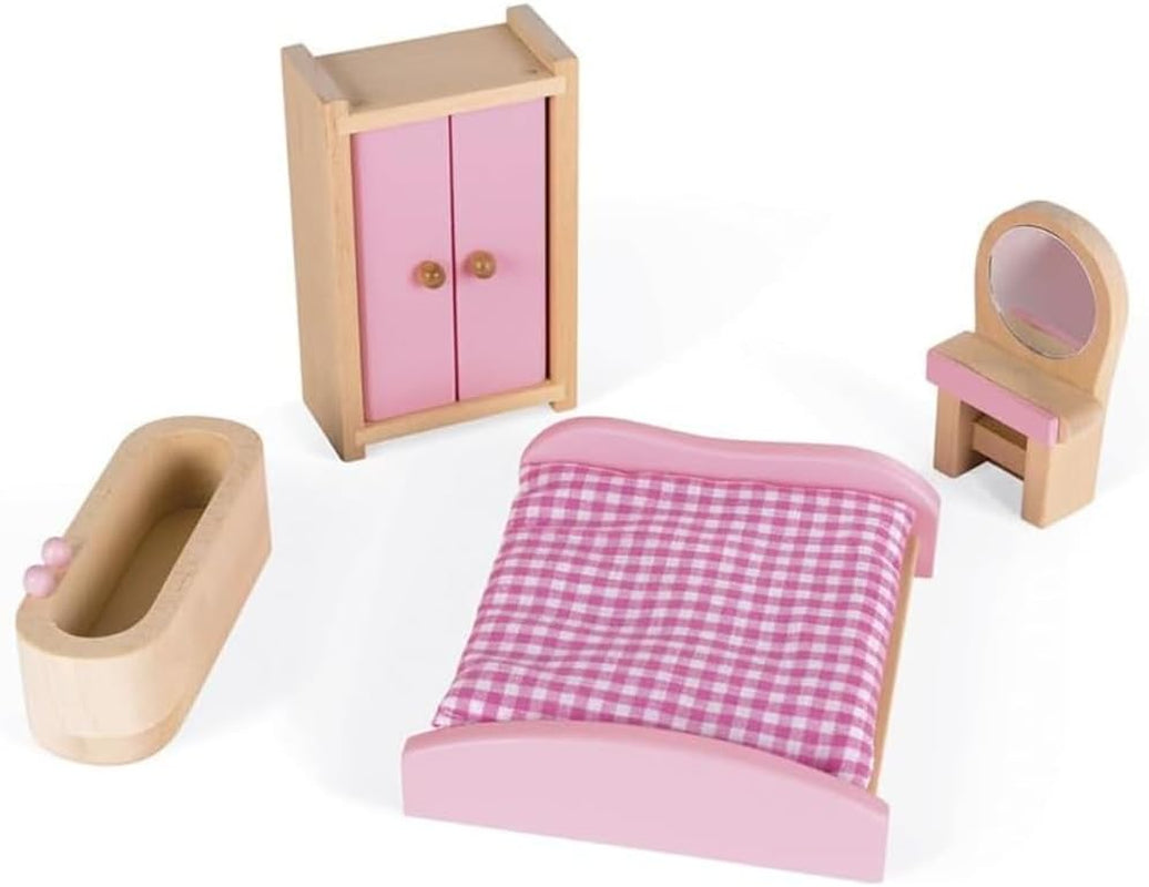Janod Mademoiselle Casa delle bambole in legno a 3 piani con 11 accessori, giocattolo replica, sviluppa l'immaginazione, dai 3 anni in su, J06581