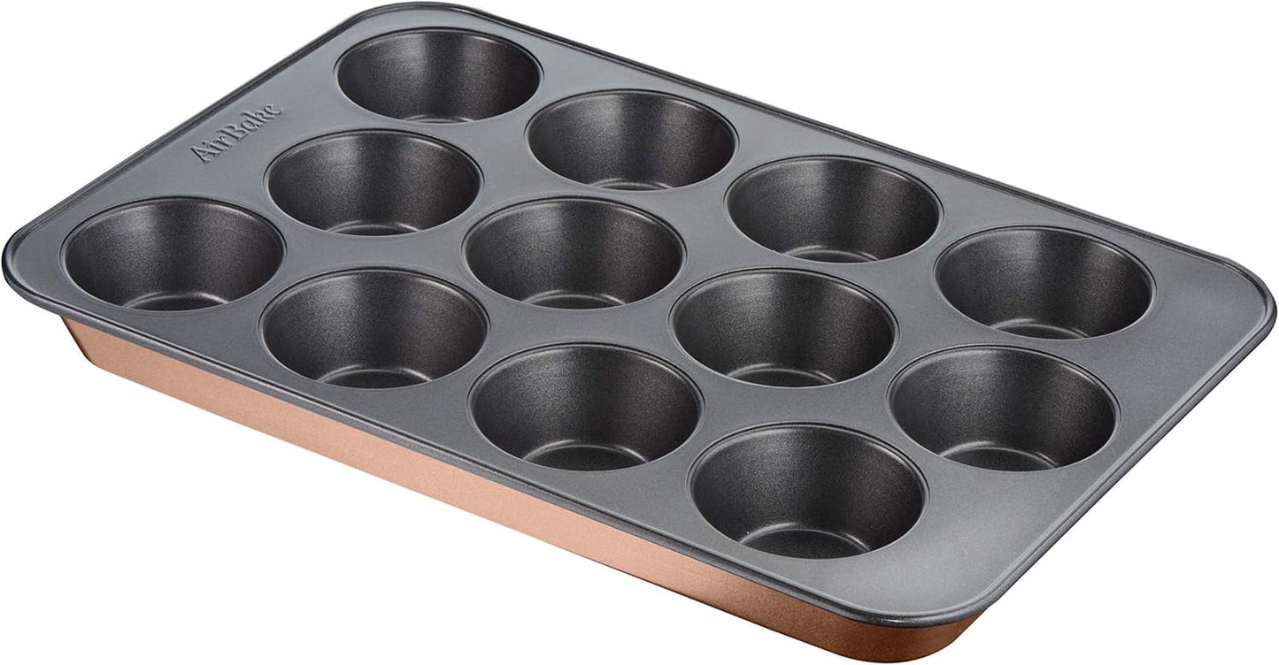 Tefal Airbake J2555014 Muffinform, Antihaftbeschichtung, Karbonstahl, Braun, 29 X 41 Cm Stampi e vassoi per cuocere Naty Shop