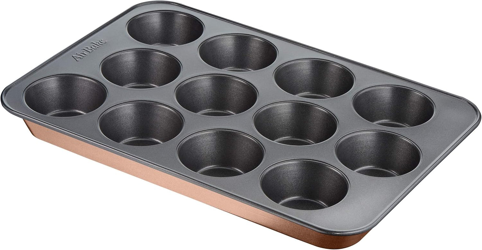Tefal Airbake J2555014 Muffinform, Antihaftbeschichtung, Karbonstahl, Braun, 29 X 41 Cm Stampi e vassoi per cuocere Naty Shop