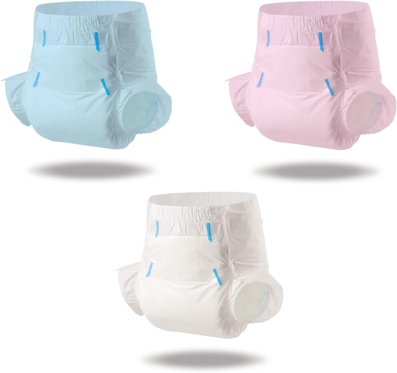 CutiePlusU Pannolini per adulti, Superficie asciutta, Massima assorbenza durante la notte, Pannolini usa e getta per incontinenza - Blu, Rosa, Bianco, Confezione da 3 (Medio 71-96 cm)