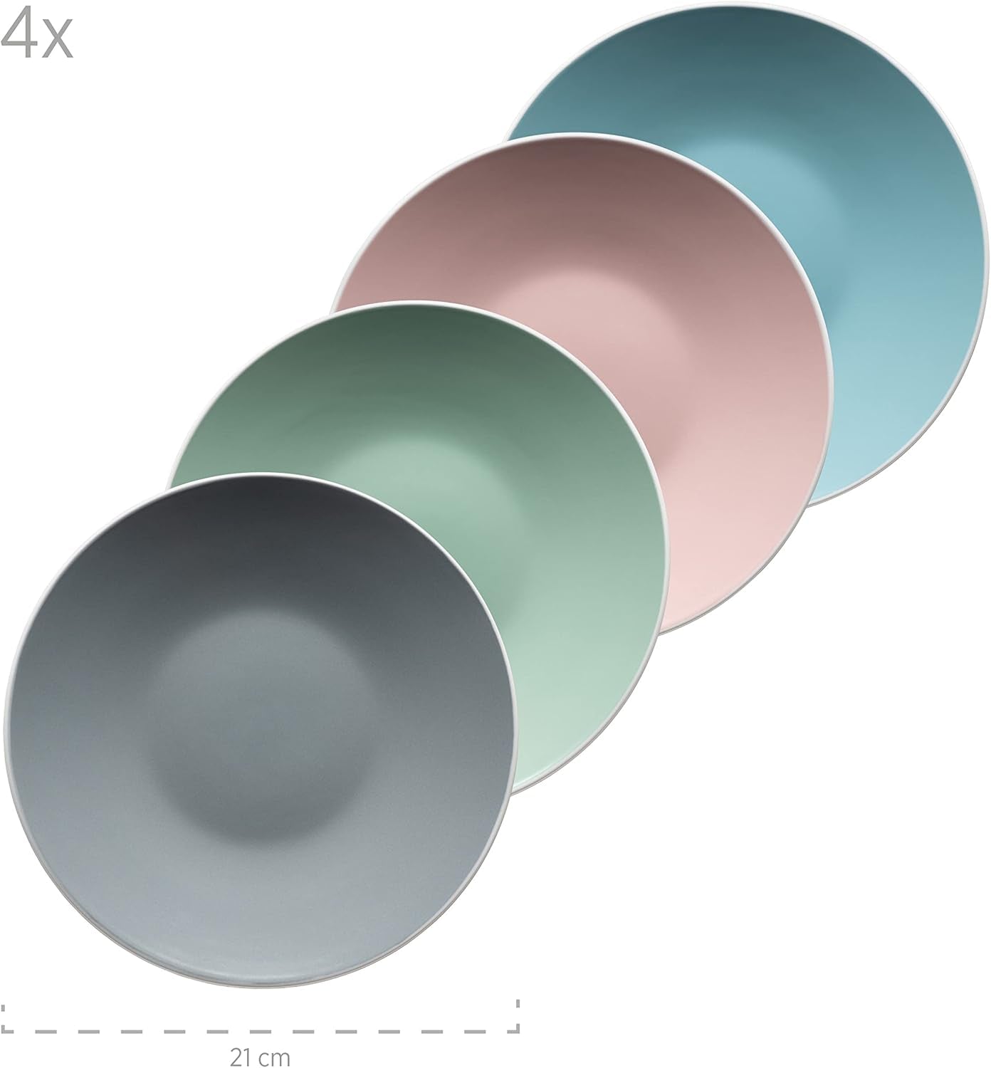 MÄSER 934006 Serie Elissa, Set di stoviglie moderne per 4 in smalti colorati opachi con bordo bianco, set combinato da 16 pezzi, gres, multicolore, grigio, turchese, rosa, verde