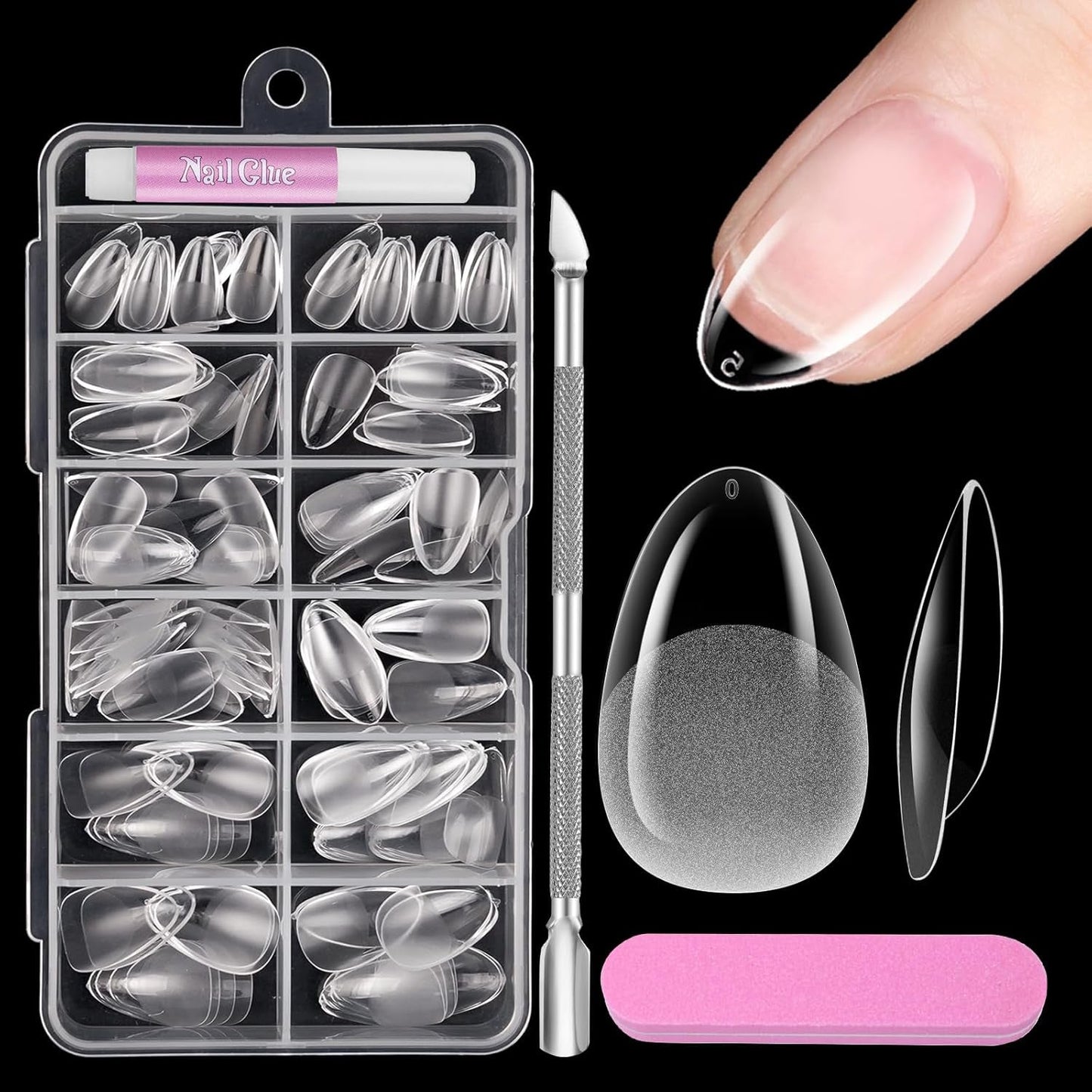 Unghie corte a copertura totale 120 pezzi 12 misure Punte corte per unghie in gel Colla su unghie artificiali Colla su set di lime per unghie Lucidatore per unghie Spingi cuticole