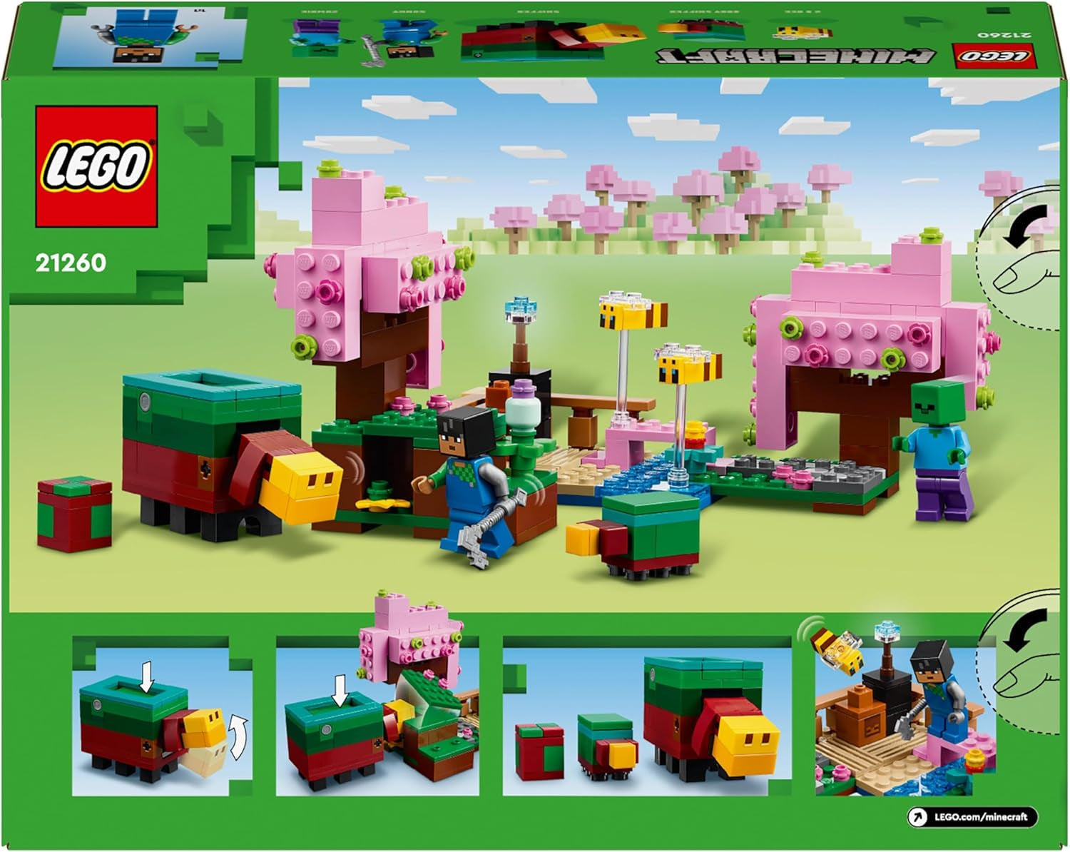 LEGO Minecraft Frutteto in Fiore di Ciliegio Giardino Giocattolo da Esplorare con Sunny, Sniffer, Zombie e le Api Regalo per Giocatori per Ragazzi e Ragazze 21260 Set di Costruzioni Beuche den LEGO-Store di 8 Anni