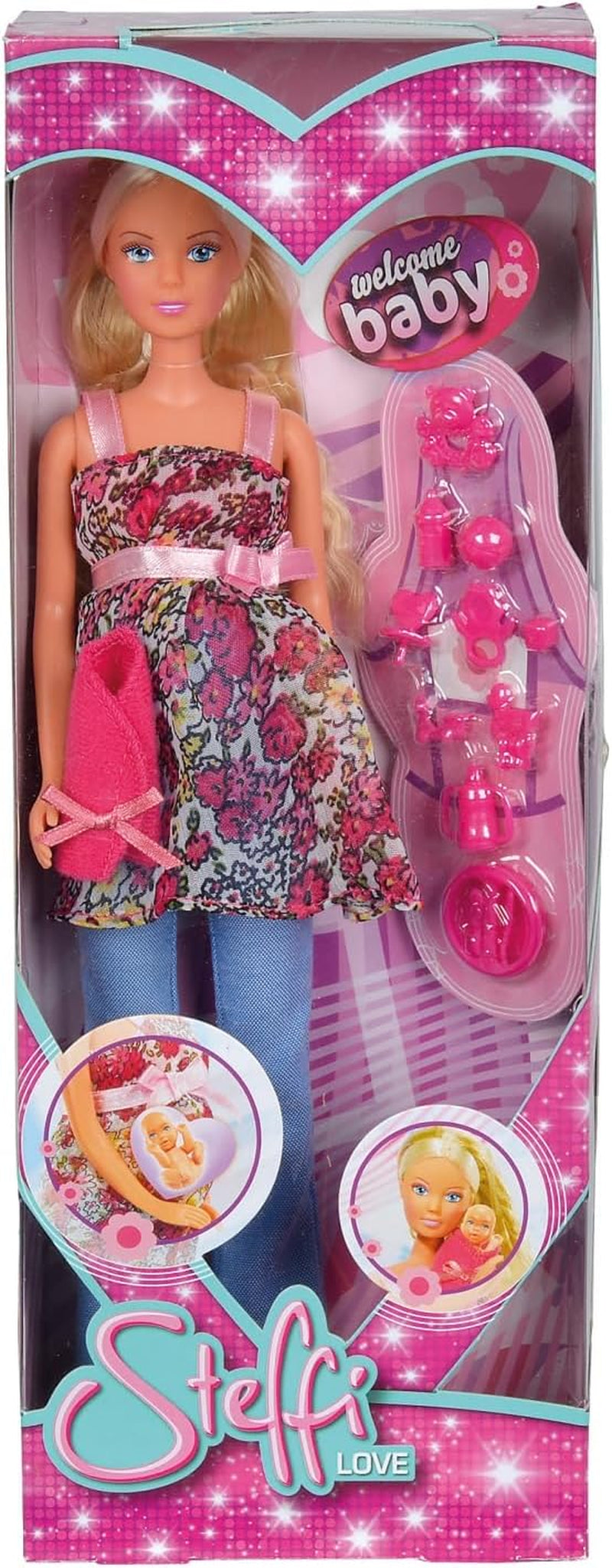 Simba 105734000 - Steffi Love Welcome Baby, bambola incinta, accessori, bambola alla moda, 29 cm, per bambini dai 3 anni in su