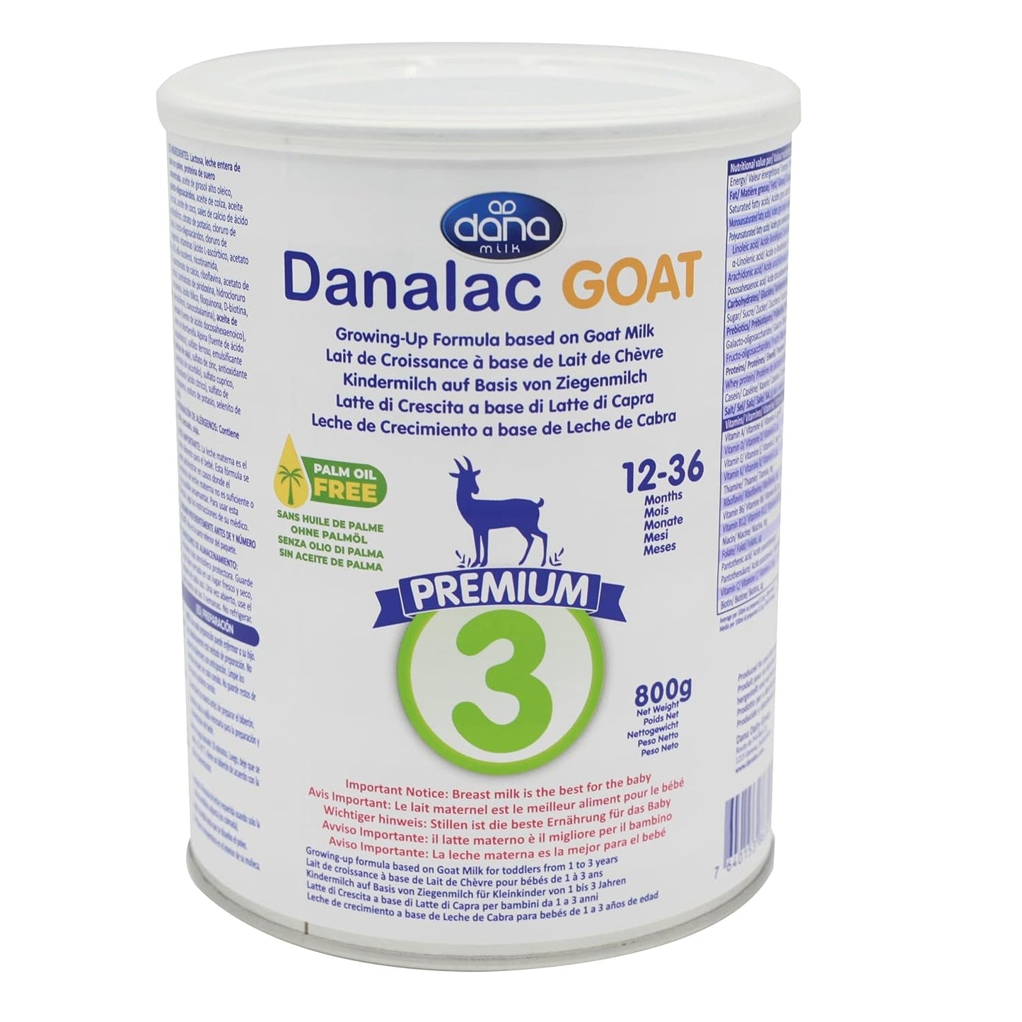 Danalac (confezione da 1) Formula avanzata di latte di capra per la crescita 800 g di latte in polvere per neonati Fase 3 per bambini piccoli e neonati da 1 a 3 anni