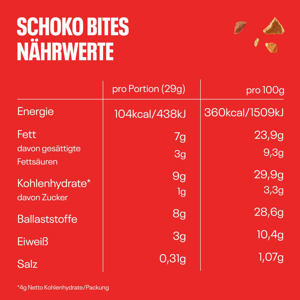 Bocconcini di cioccolato NEOH | Senza zuccheri aggiunti, 100kcal a porzione, pezzi croccanti con un ripieno cremoso di nocciole e cacao, perfetti da asporto o come sostituto del muesli | Cheto, a basso contenuto di carboidrati | Confezione da 3 x 29 g
