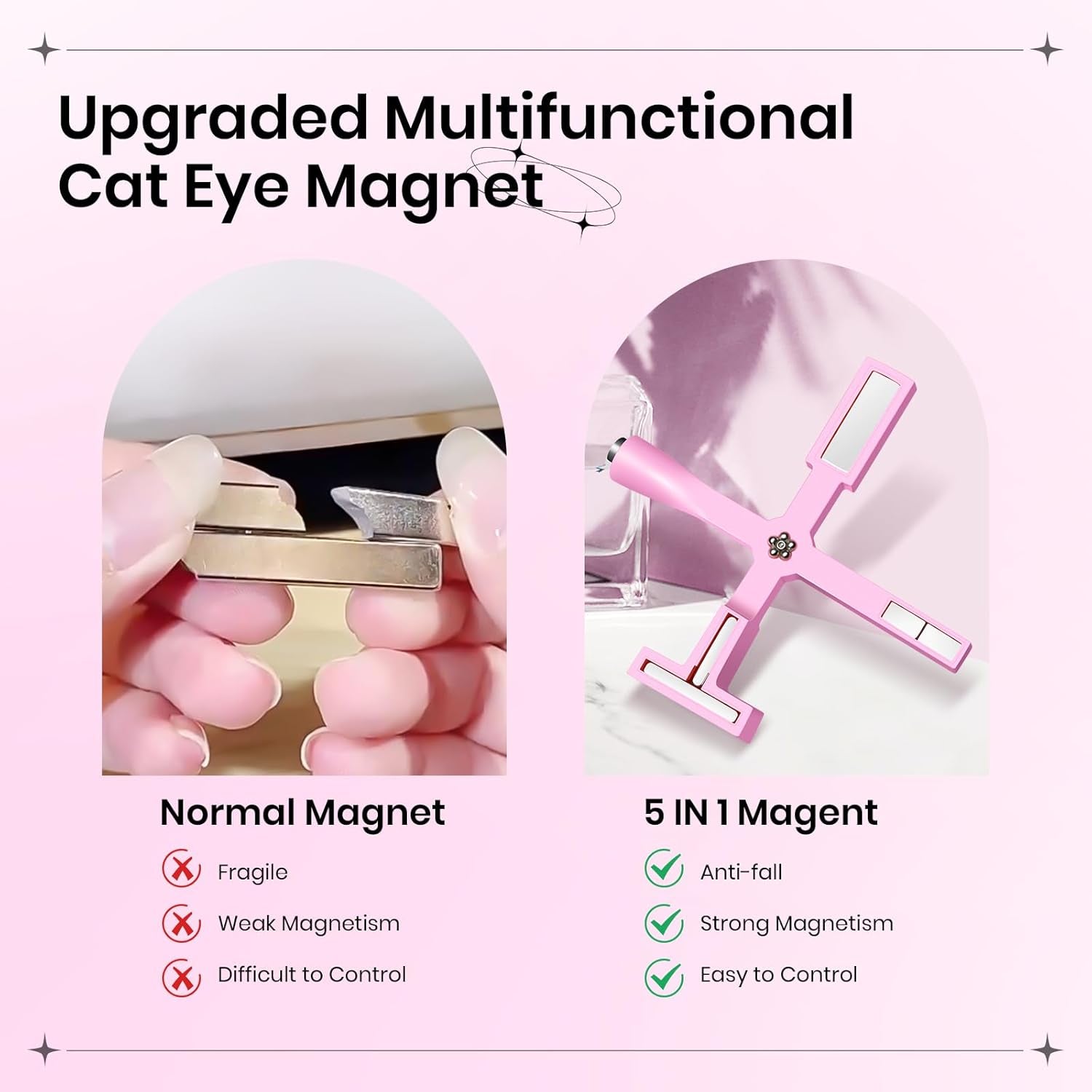SUPWEE Strumento magnetico per unghie 5 in 1, Magnete rosa Cat Eye per unghie Stilo magnetico multifunzione Fai da te Magic 3D Magnet Stick Pen Set Nail Art Magnet Stick per Nail Art Articoli fai da te