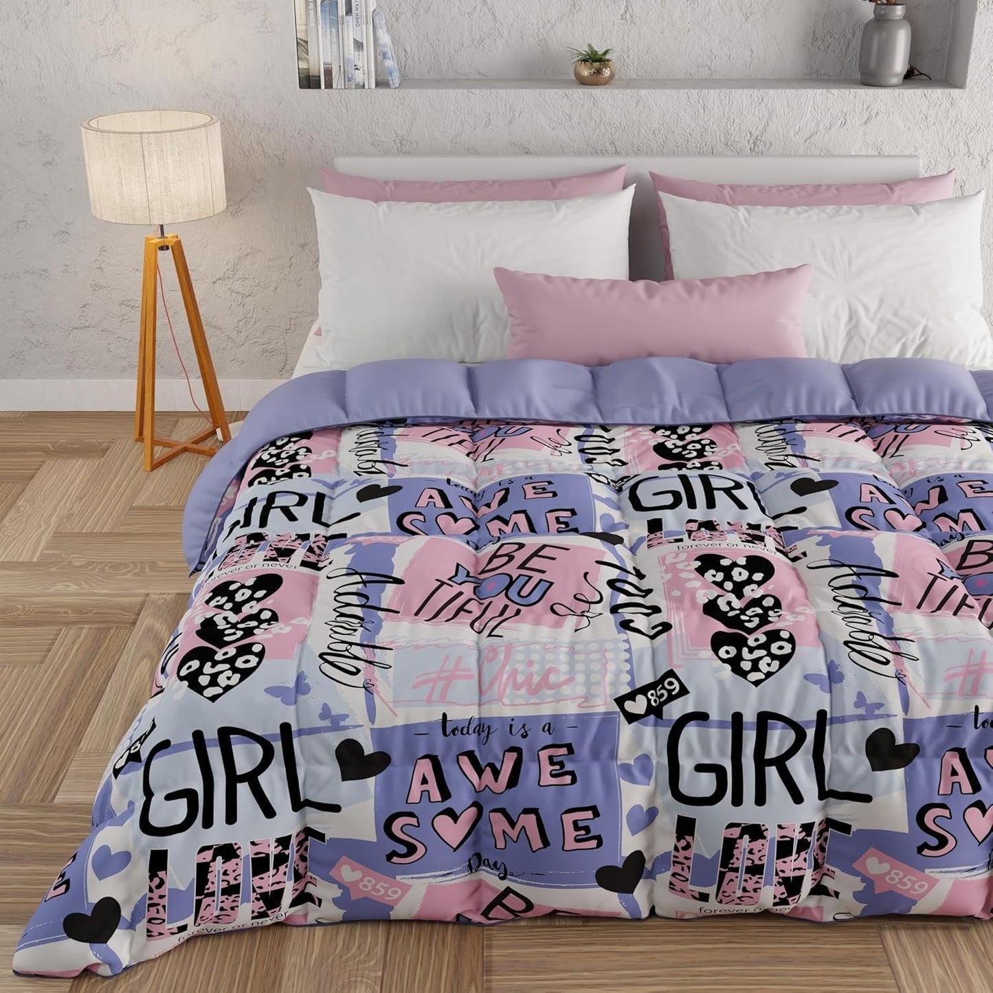 PETTI Artigiani Italiani - Trapunta invernale, Trapunta invernale, Trapunta semplice, Double face, Stampa monocolore e digitale, Microfibra anallergica 100%, Made in Italy Trapunte e piumini Naty Shop Girlcool 160 X 190 Cm